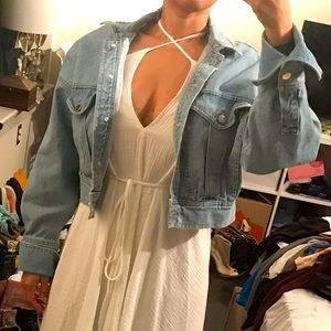 TopShop Crop Jean Jacket with Gold Hardware and French Cuffs